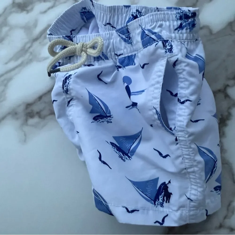 Polo Ralph Lauren Baby Swim Trunks – Sailboat Print Blue White 9M NWT